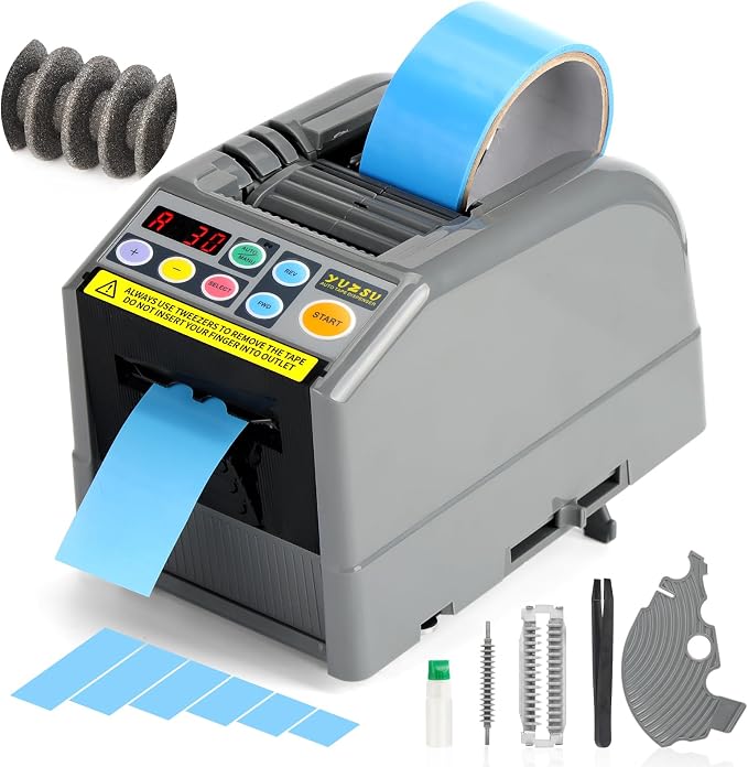 2026 Upgraded Ceramic Roller Tape Cutter Machine, Semi-Automatic Tape Dispenser (6-60mm Width, 5-999mm Length) for Shipping, Office, Craft & Home