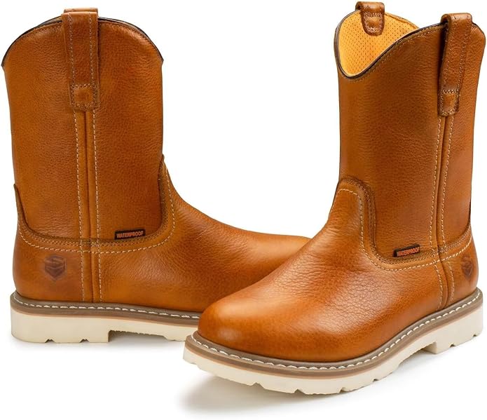 SUREWAY Mens 10 in Soft/Steel Toe Waterproof Wellington Boot,Heavy Duty Pull On Work Boots for Men,Full Grain Leather,Goodyear Welted,Superior Slip Resistant