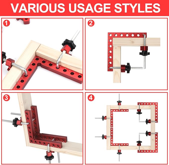 Corner Clamp for Woodworking, 90 Degree Clamp with Box, Right Angle Clamp Woodworking Tools, 4 Pack 5.5" x 5.5"Aluminum Alloy Positioning Clamping Squares for Picture Frames Cabinets