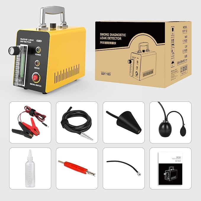 Smoke Leak Detector EVAP Smoke Machine Smoke Tester Vacuum Leaks Detector SDT103 Fuel Leak Detectors Car Pipe Leakage Tester with Adjustable Smoke FlowMeter for 12V Vehicles