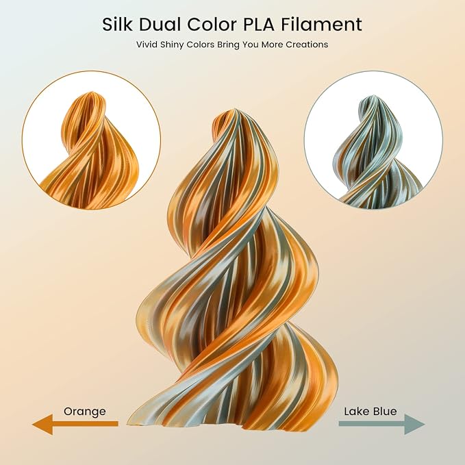 Sovol Dual Color PLA Filament 1.75mm, Silk PLA 3D Printing Material, Dual Color Filament Orange + Light Blue 2 in 1 Coextrusion PLA Filament +/-0.03mm, 1kg/2.2lbs