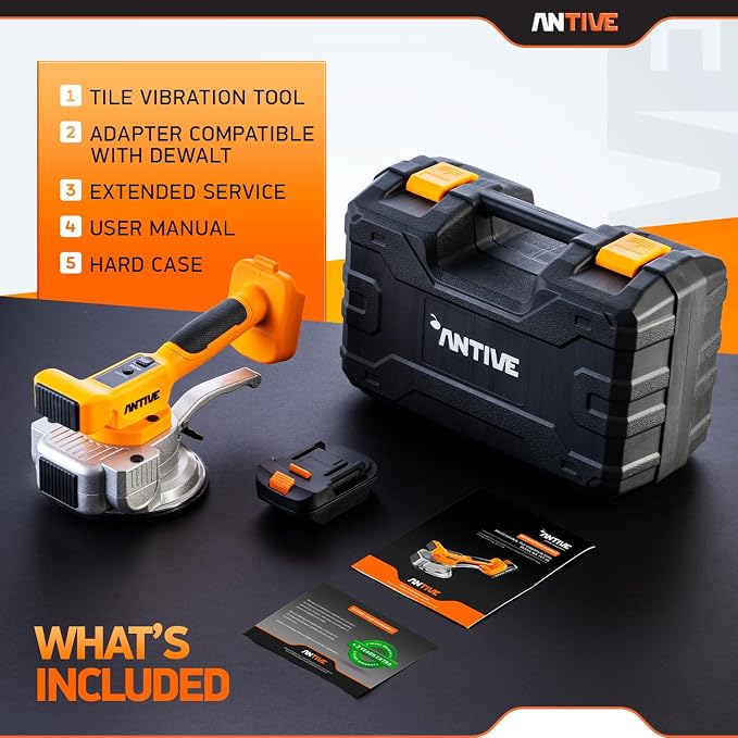 Tile Vibration Tool Kit Compatible with DeWalt Batteries via Included Adapter(Batteries Not Included), Cordless Tile Vibrator for Large Format Tile Installation with 9 Speeds and 110 lb Suction Cup