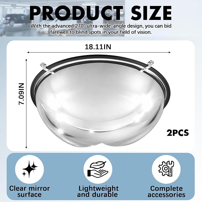 Sintuff 2 Pcs 18'' 270 Degree Corner Dome Mirror, Impact-Resistant Acrylic Corner Dome, High Viewing Angle, Security and Safety Mirror for Blindspot