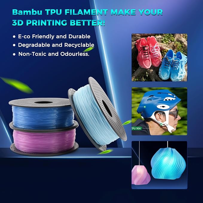 Bamboo Original TPU 90A 1.75MM Filament Exceptional Wear Resistance for Lasting Performance with RFID for Bambu Lab A1,A1MINI,X1,P1 AMS 1KG +/- 0.03mm AMS HT Compatible (Black 51103)