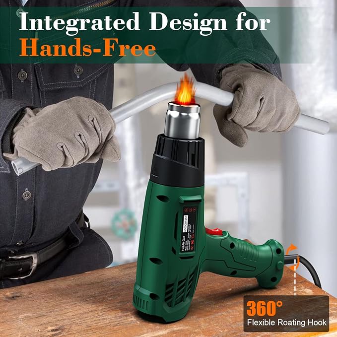 Heat Gun, Heavy Duty Hot Air Gun Kit Dual Temperature Settings 572℉~932℉ (300℃-500℃), Overload Protection with 4 Nozzles for Crafts, Shrink Wrapping/Tubing, Paint Removing, Epoxy Resin