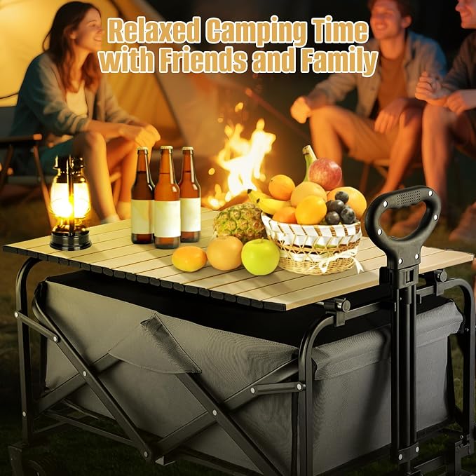 Metal Tabletop Board for Wagons Cart,Foldable Table 34"×21" | Heavy Duty for Wagon, Alloy Board with Load Capacity 68LBS, Camping Essential and Gear for Outdoor Party (Khaki)