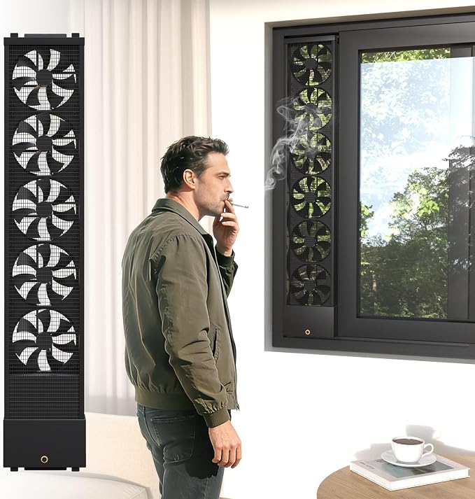 Vertical Window Fan for Sliding Windows (Black, 85~90cm/33.5~35.4in) | No Drilling Required Installation, Adjustable Wind Speed, 1.97 IN Retractable, for Bedroom Bathroom Kitchen Office