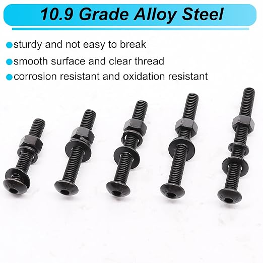 200PCS Black M5 Button Head Hex Socket Cap Screws, M5 x 30/35/40/45/50mm Metric Screws Bolts Nuts Washers Assortment Kit, 10.9 Grade Alloy Steel