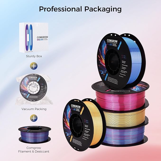 Comgrow Silk PLA 3D Printer Filament, Dual Color 2 in 1 Blue and Rose Red, 3D Printing PLA Filament 1.75mm, Dimensional Accuracy +/- 0.02 mm, 1KG Spool, Coextrusion Shiny Silk 3D Filament