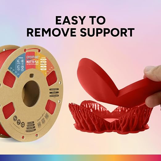 OVERTURE Matte PLA 1.75mm, Low Warp & Smooth Finish 3D Printer Filament | Frosted Matt Finish Hides Layer Lines, 1kg Spool (2.2lbs) Cardboard Spool, Fit Most FDM Printer (Matte Brick Red)