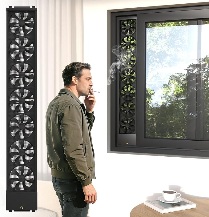 Vertical Window Fan for Sliding Windows (Black, 105~110cm/41.3~43.3in) | No Drilling Required Installation, Adjustable Wind Speed, 1.97 IN Retractable, for Bedroom Bathroom Kitchen Office