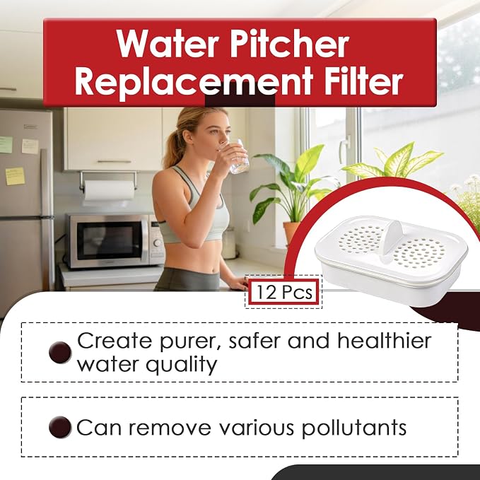 12 Pcs NFP-100 Filter Compatible with Nakii Water Pitcher Dispenser Systems | Reduction of Chlorine, PFOA/PFOS, Odor, Lasts for 3 Months or 150 Gallons