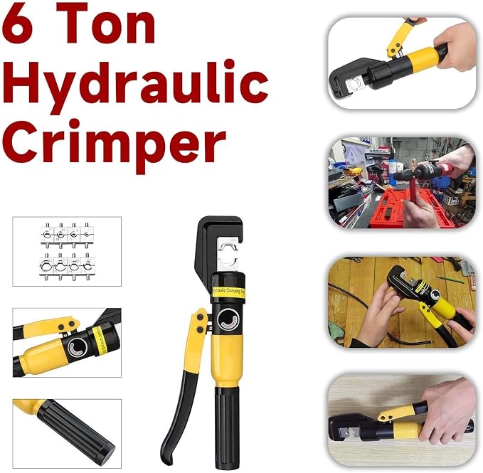 findmall 6 Ton Hydraulic Cable Lug Crimper, 12 AWG to 2/0 AWG Industrial Hydraulic Crimping Tool, Electrical Terminal Cable Wire Tool with 9 Dies (4, 6, 8, 10, 16, 25, 35, 50, 70)