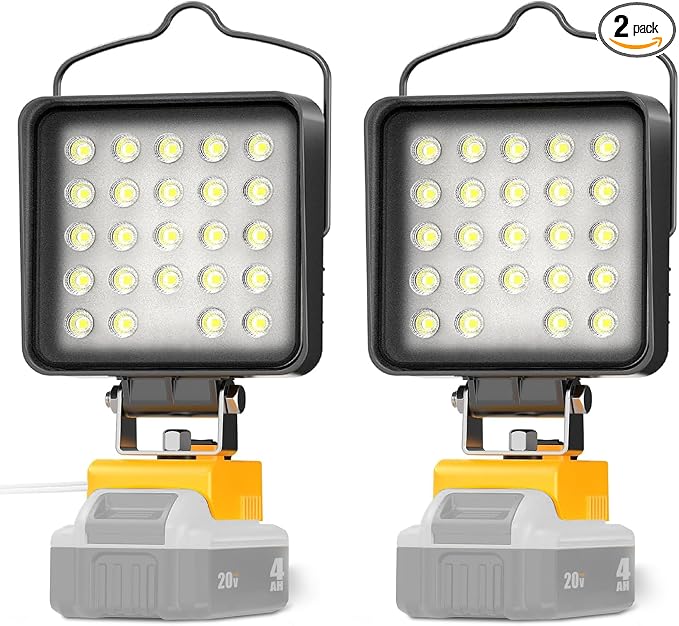 2 Pcs Cordless LED Work Light for Dewalt 20v Max Battery, 112W 11200LM Battery Light for Dewalt 20v Tools, Portable Outdoors Flood Lighting with USB & Type-C Charging Port, Low Voltage Protection