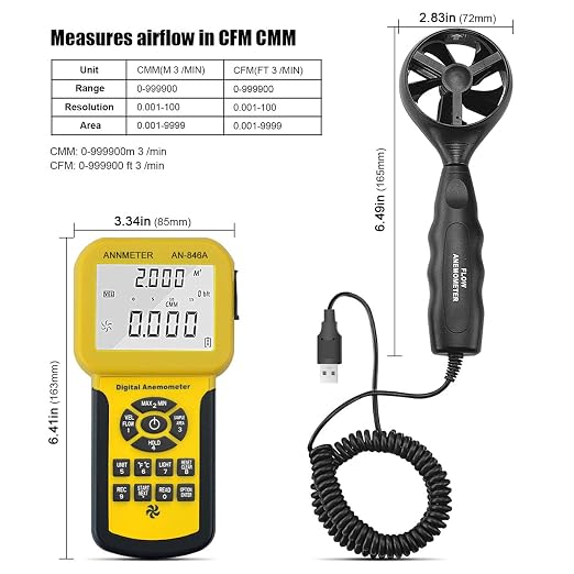 AIOMEST Precise CFM Meter Handheld HVAC Anemometer - Air Flow Tester Measure 0.001~100mph Wind Speed/Air Velocity Airflow Volume, Professional CFM Gauge AI-846A with Anemometro Case