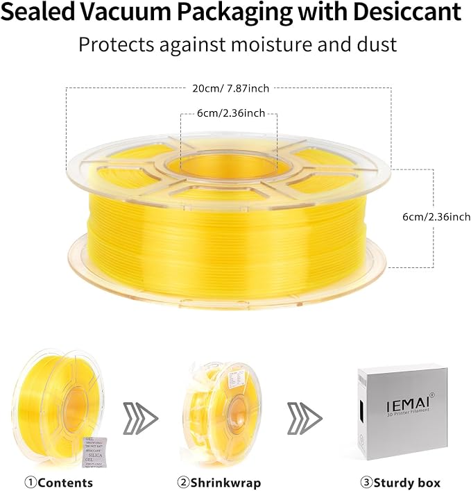 IEMAI Clear PLA Filament 1.75mm Yellow 1kg, Glossy Transparent Finish 3D Printer Filament Up to 600mm/s High Speed Printing for Lampshades, Home Décor & Creative DIY