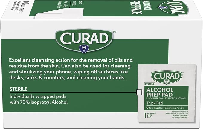 CURAD Medium 2-Ply Sterile Alcohol Prep Pads, Essential for First Aid Kits, 100/Box, Pack of 30