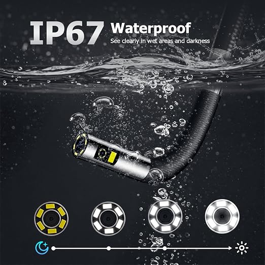 Dual Lens Articulating Borescope NIDAGE Two-Way Endoscope Camera with Light Articulated Probe, 0.25in Engine Inspection Camera Waterproof Fiber Optic Scope Cam Tool for Automotive Wall Mechanics 5.3FT