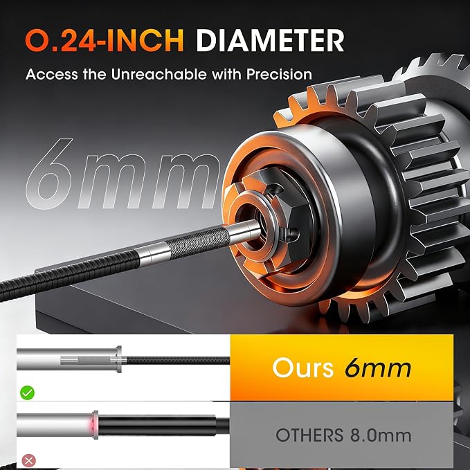 Two-Way Articulating Borescope, 1080P HD Endoscope Camera with 5" IPS Screen, IP67 Waterproof 0.23in Slim Probe Inspection Camera with Adjustable Light, for Automotive Pipe Sewer 32GB SD Card