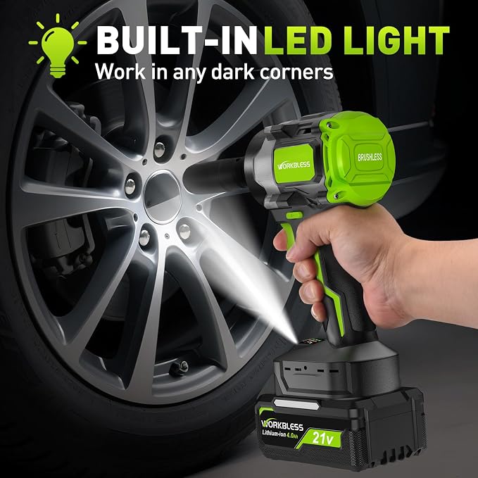 1/2 Brushless Cordless Impact Wrench Kit, Max 850Nm (630ft-Lbs) Lightweight Electric Impact Gun with Variable Speed, 1 Pack 20V 4Ah Battery, 4 Sockets for Home & DIY Project