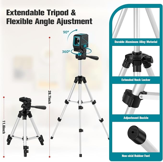 Laser Level with Tripod, 100 feet Green Cross Line Self Rotary Leveling Laser Level, Vertical and Horizontal Line, Rotatable 360 Degree, Manual Self leveling and Pulse Mode,IP54 Waterproof & Battery
