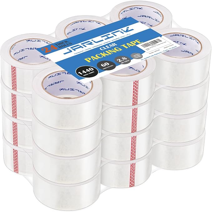 JARLINK Clear Packing Tape (24 Rolls), Heavy Duty Packaging Tape for Shipping Packaging Moving Sealing, Stronger & Thicker 2.8mil, 1.88 inches Wide, 60 Yards Per Roll, 1440 Total Yards