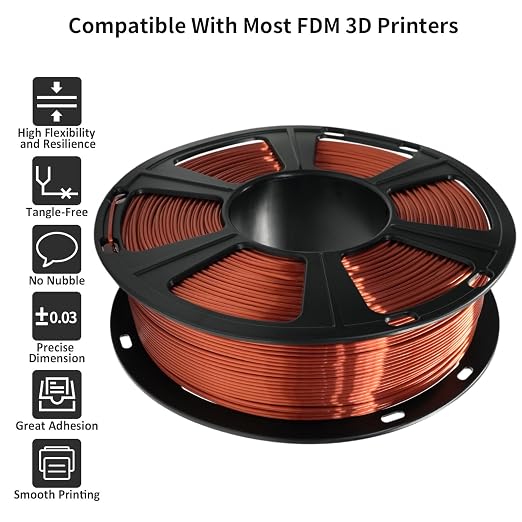 GIANTARM 3D Printer Filament, Silk Copper Pla Filament, 1Kg(2.2lbs) Spool, 1.75mm Dimension Accuracy +/- 0.03mm, 3D Printing Filament