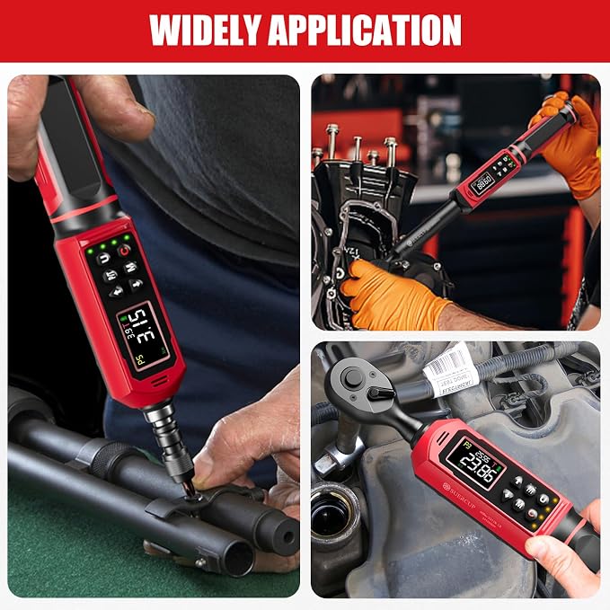 SUERCUP 1/4"&3/8"&1/2" Digital Torque Wrench Set, ±1% accuracy | 0.15-10Nm&0.66-44.29Ft.Lb/0.9-60N.m&3.8-250.8Ft.Lb/5.1-340Nm, 9 presets, 5 units, for Truck, Auto, Moto, Bike, Electronics
