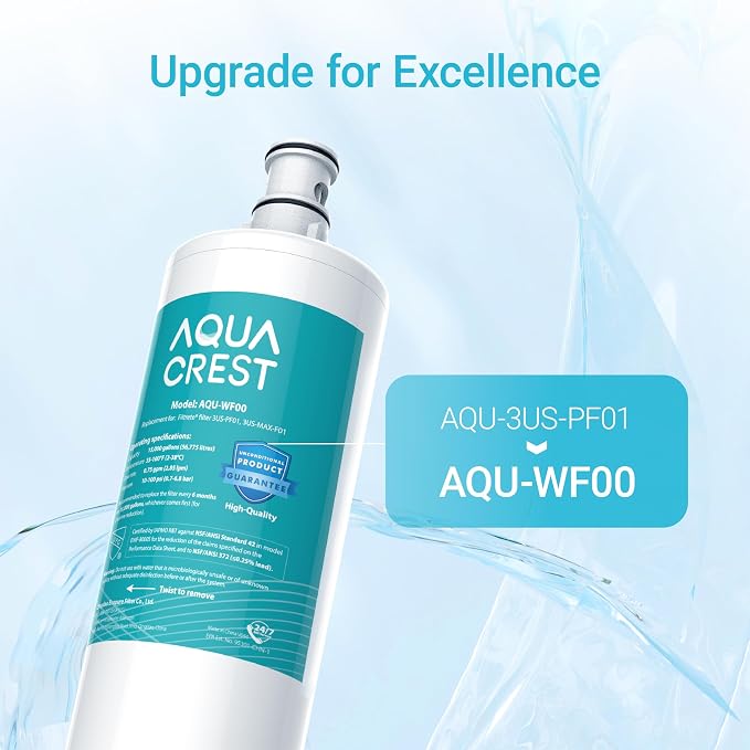 AQUA CREST 3US-PF01 Under Sink Water Filter, Replacement for Advanced Filtrete® 3US-PF01, 3US-MAX-F01 Water Filter, Delta RP78702, Manitowoc K-00337, K-00338, HF20 HF25 HF27, NSF 42 Certified, 3 Pack