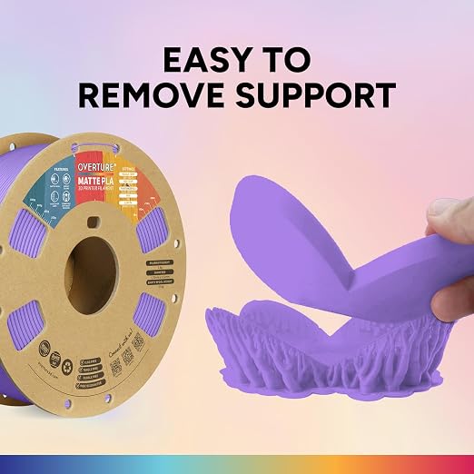 OVERTURE Matte PLA 3D Printer Filament 1.75mm, Matt Surface & Low Warping Filament 1kg Spool (2.2 lbs), Accuracy +/- 0.02 mm, Fit Most FDM Printers (Matte Purple) | Frosted Matt Finish Hides Layer Lines, 1kg Spool (2.2lbs) Cardboard Spool, Fit Most FDM...