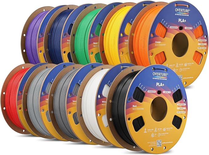 OVERTURE 10KG Bundle High Speed PLA+ 3D Printer Filament 1.75mm, Upgraded Rapid PLA 2.0 with Enhanced Toughness & Stability, 10 Pack 1kg Spool (2.2lbs) Fit Most FDM 3D Printers (10 Color)