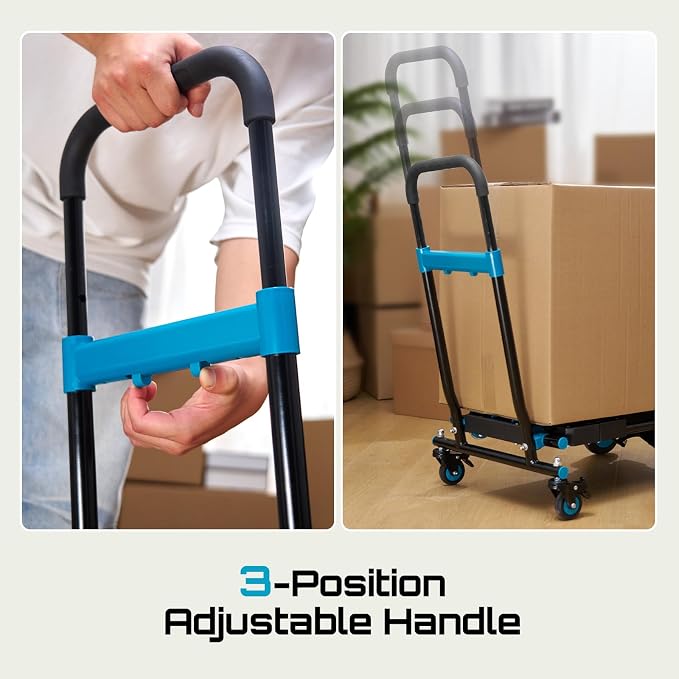 SEESII Foldable Dolly Cart with Folding Basket, 330 lbs Max Capacity Portable Hand Cart, 2-in-1 Heavy Duty Folding Hand Truck with Adjustable Retractable Handle for Moving, Delivery, Warehouse Use