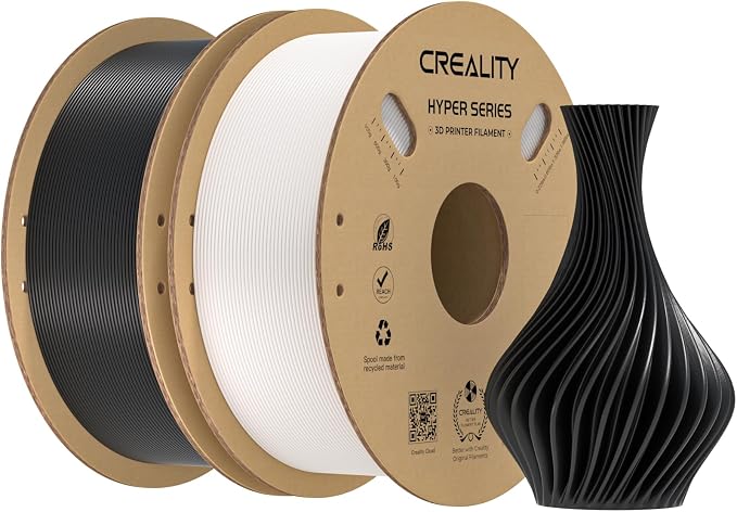 Creality Hyper PLA Filament 1.75mm 2KG, High-Speed Printing 30–600mm/s, Smooth Extrusion and Stable Printing, Low Stringing, 3D Printer Filament,+/- 0.03mm Accuracy (Black+White)