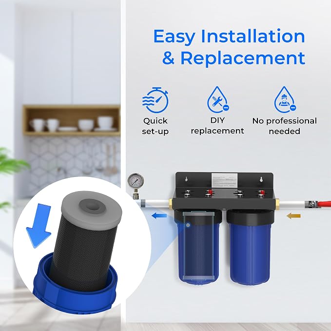 Waterdrop Whole House CTO Carbon Sediment Water Filter Cartridge Replacement for GE® FXHTC, GXWH40L, W10-PR, Culligan® RFC-BBSA,10"X4.5", 5 Micron, 3Pack