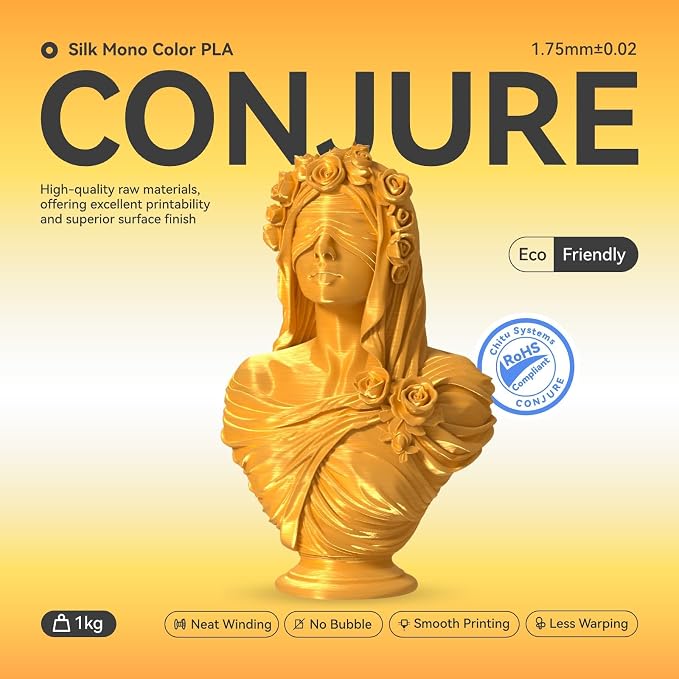 Chitu Systems Conjure Silk Light Gold PLA 3D Printer Filament 1.75mm,Metal-Like Shiny Consumables 1kg (2.2lbs) 1 Spool, Dimensional Accuracy +/- 0.02 mm