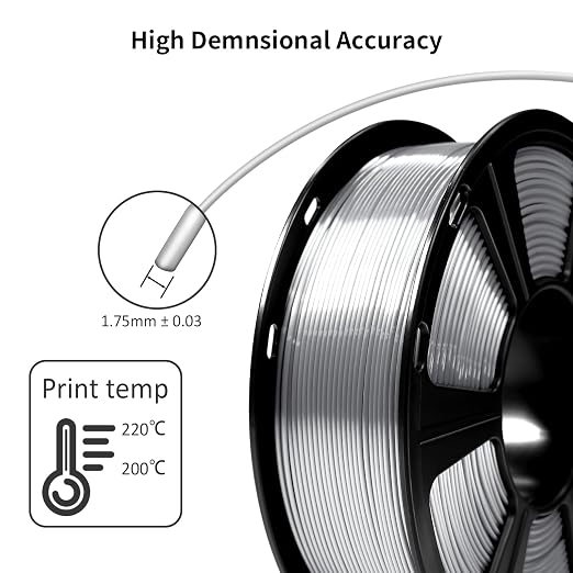 Geeetech Silk PLA Filament 1.75mm for 3D Printer, Metal-Like Shiny 3D Filament 1kg (2.2lbs) 1 Spool, Dimensional Accuracy +/- 0.02 mm, Metallic Silver Silk Filament