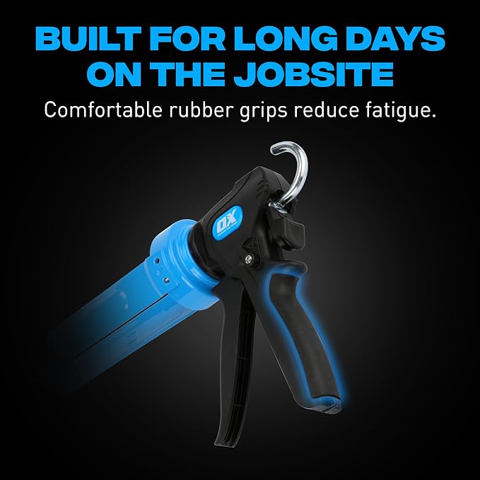 OX Pro 29 oz Caulking Gun - Heavy Duty Dual Thrust (24:1 or 12:1) Manual Caulk Gun for Large 29 oz Cartridges - Best Professional Caulking Tool for Sealant & Adhesive