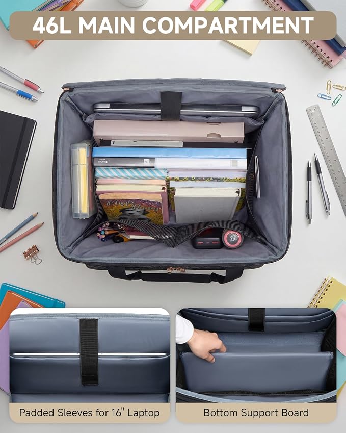 Amythe Rolling Teacher Tote Bag with 5-Wheel, Heavy Duty Organizer Work Bag Water-Resistant, Fits 15.6” Laptop for Crafter Nurse, Grey