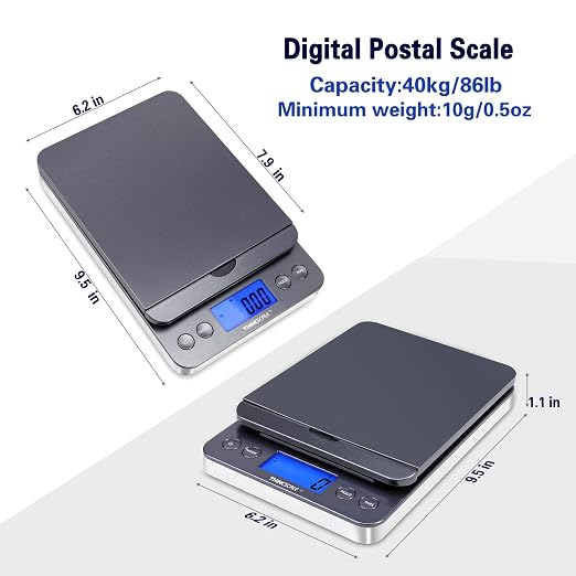 THINKSCALE Shipping Scale, 86lb/0.1oz Postal Scale with Hold and Tare, Scale for Packages, LCD Display, Postage Scale, Mail Scale, Shipping Scale for Small Business, Batteries & AC Adapter