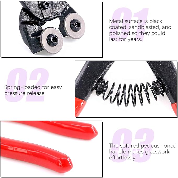 Swpeet 5Pcs Heavy Duty Glass Mosaic Cutter Kit and 2Pcs Heavy Duty Breaker Grozer Pliers and Glass Running Pliers Kit