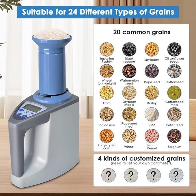Professional Grain Moisture Meter, Moisture Tester for 20+ Grains, Measure Weight, Density, Temperature with LCD Display, Wheat, Corn, Rice, Crop Moisture Detector