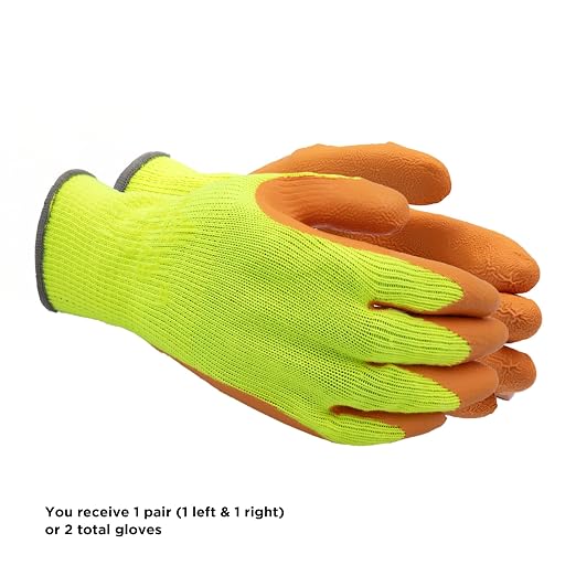 SHOWA Atlas 317 Original 1994 Crinkle Grip Work Gloves, Natural Latex Palm, Heavy Duty 10-Gauge for Construction, Landscaping, Gardening, & Masonry, Hi-Vis Yellow, X-Large, 1-Pair