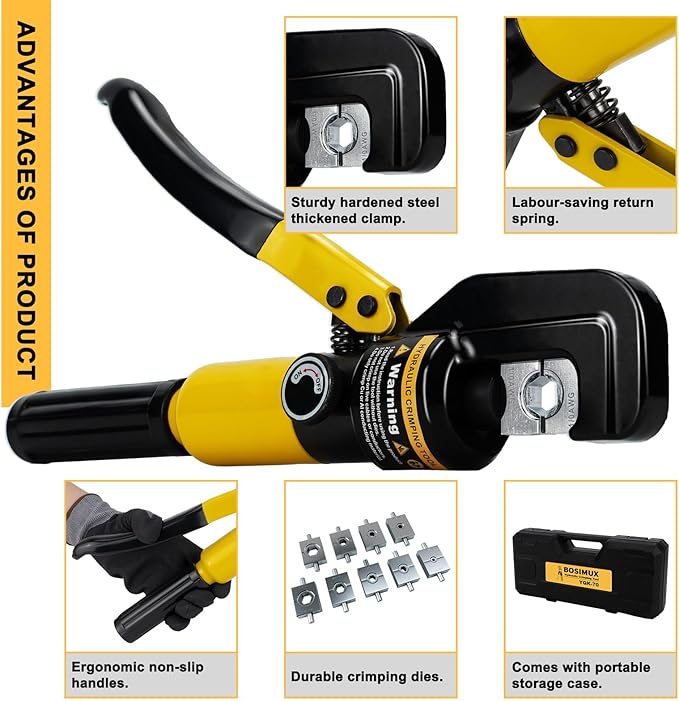 Hydraulic Cable Crimping Tool, Hydraulic Wire Crimper 12 AWG–2/0 AWG, Battery Cable Crimper Tool with 9 Hexagonal Dies, Copper Wire Lugs Crimper for US Standard Cable 12 ga-2/0 ga