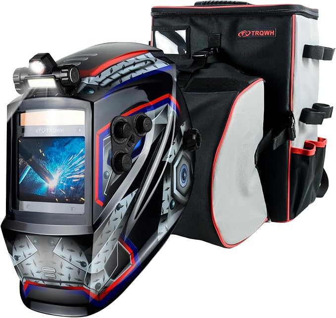 TRQWH Auto Darkening Welding Helmet Large Viewing True Color Solar Powered Welding Hood & Welding Backpack for Men Waterproof Reinforced Bottom Large Capacity