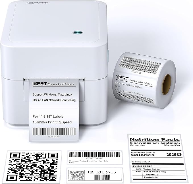 iDPRT Label Maker - 3 inch Thermal Printer for Small Business, Print Variety of Label Types via USB or LAN Network Connectivity, Barcode Printer for Warehouse, Office, Market, Support Multi Systems