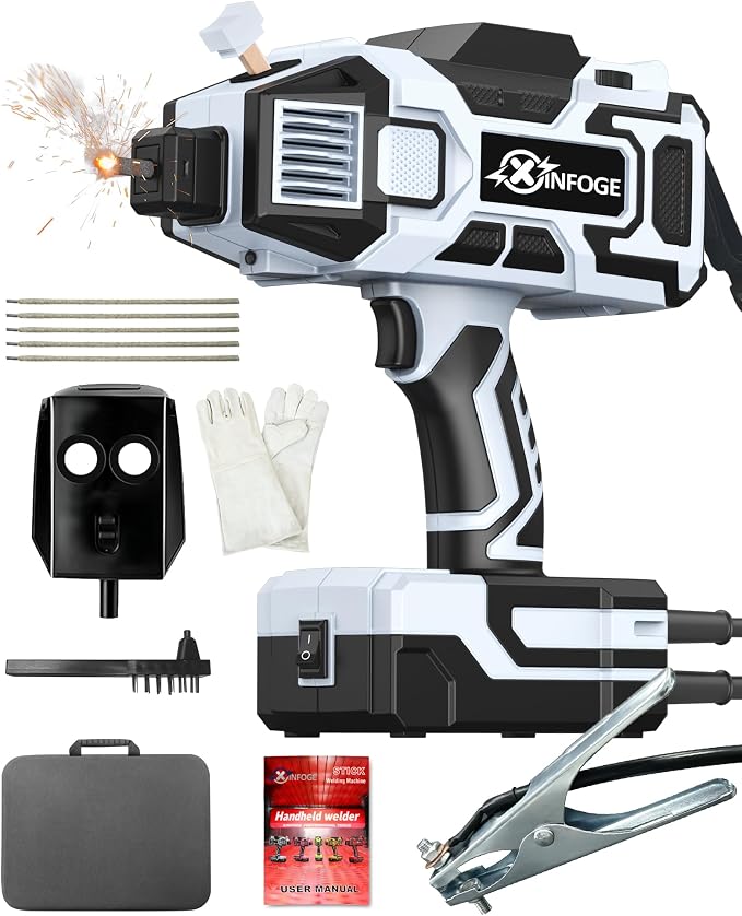 Portable Welding Machine with LCD, 110V Handheld Welder, IGBT Inverter, MMA/HS/ARC Portable Welder Gun, 5 Variable Current Adjustment for 3/32"-1/8" Rods, DIY, Professional Use, Repair
