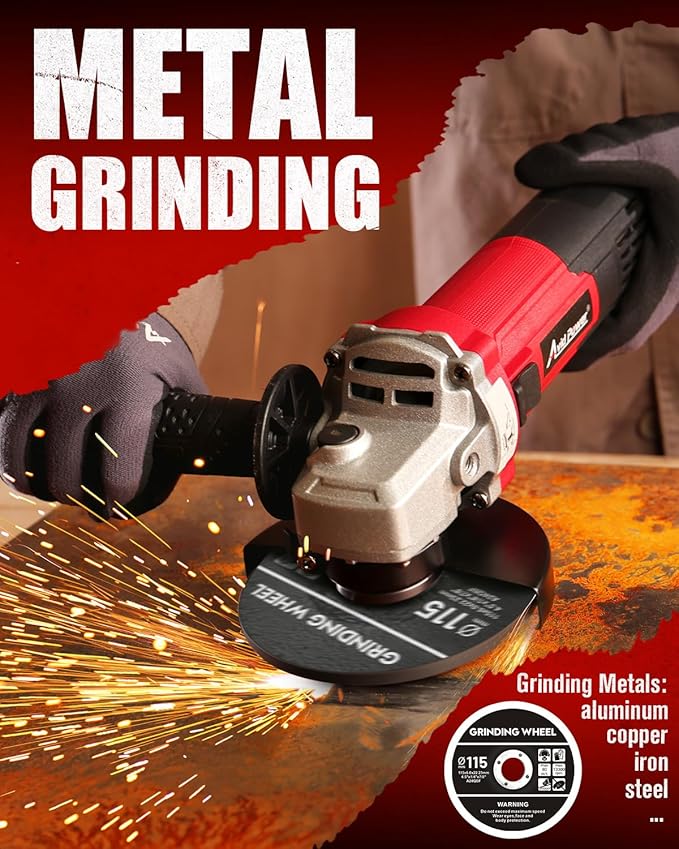 AVID POWER Angle Grinder 4-1/2 inch Electric Grinder Tools 750W 6.5 Amp Metal Grinder, 11500 RPM, with Grinding Wheels, Auxiliary Handle, Wrench for Grinding