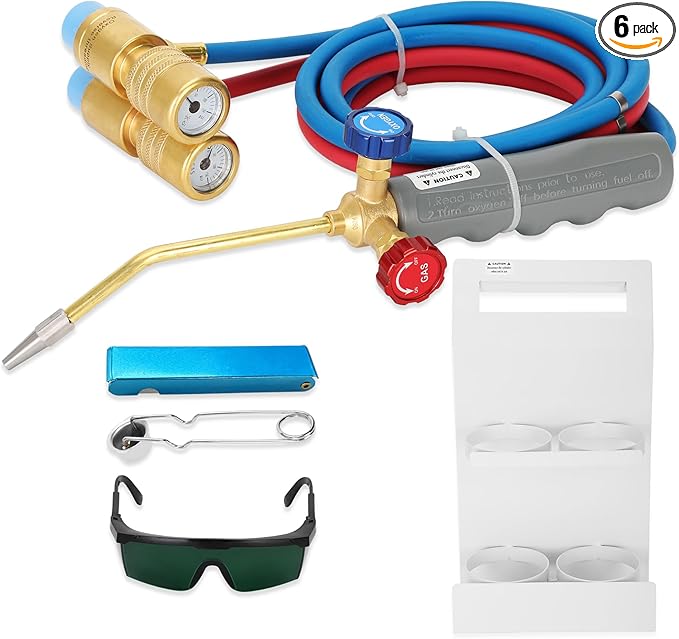 Update Oxygen MAPP Torch Kit, Dual gauge design, With portable cylinder metal stand and lighter, for Heating, Soldering, Glass Blowing, Oxypropane Welding Gas Cutting Torch Kit