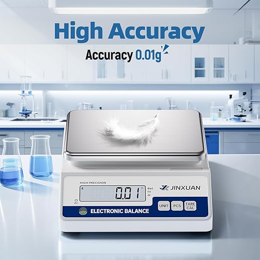 Digital Lab Scale 0.01g Accuracy 5000g Analytical Balance Scale Precision Scale for Weighing Gold Silver Jewelry Diamond Powder Grain Food, Electronic Gram Scale with 500g Weight, LCD Display, 7units