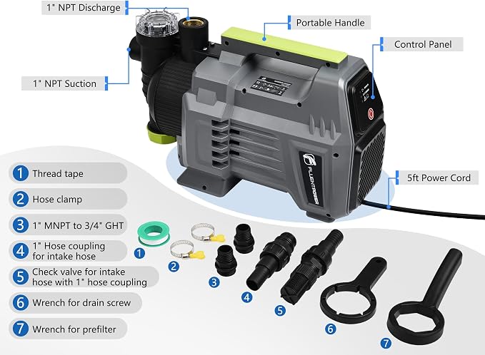 FLUENTPOWER Shallow Well/Deep Garden Pump, 1.5HP 1300GPH Portable Water Booster Jet Pump with Automatic Pressure Switch for Home, Garden, Lawn, Sprinkler Irrigation, Lift 150FT